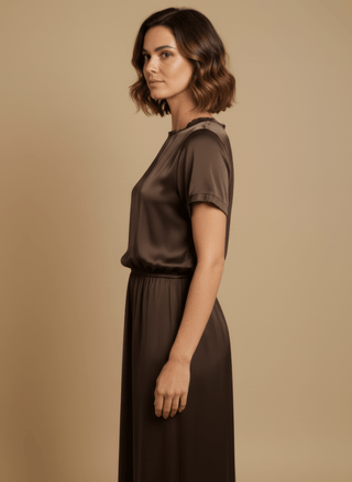 T-shirt - T-shirt satin stretch viscosa - Marrone - vevi.it