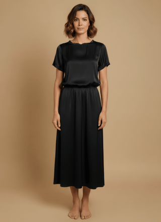 T-shirt - T-shirt satin stretch viscosa - Nero - vevi.it