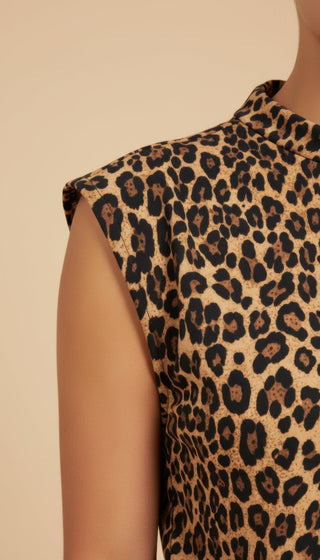 Top - Top animalier pieghe smanicato - Cammello/nero - vevi.it