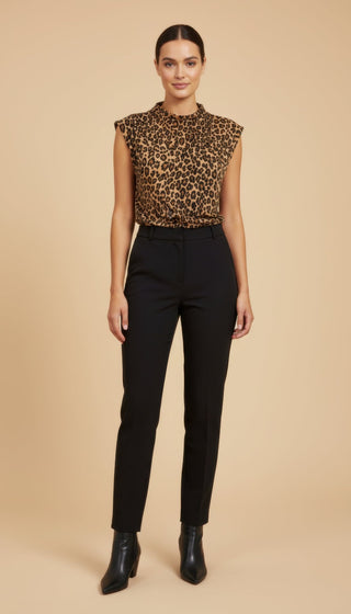 Top - Top animalier pieghe smanicato - Cammello/nero - vevi.it