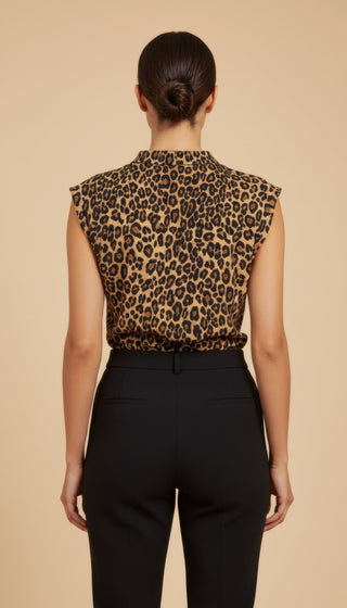 Top - Top animalier pieghe smanicato - Cammello/nero - vevi.it