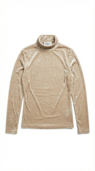 Top - Top ciniglia collo vulcano - Beige - VEVI