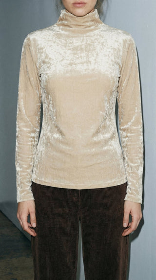 Top - Top ciniglia collo vulcano - Beige - VEVI