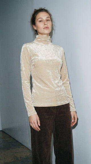 Top - Top ciniglia collo vulcano - Beige - VEVI