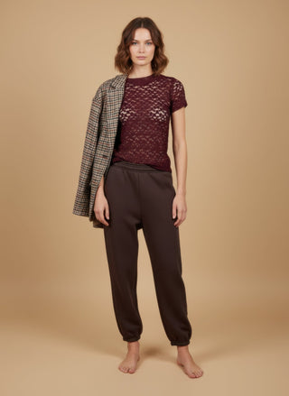 Top - Top m/m girocollo pizzo - Bordeaux - vevi.it