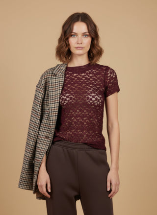 Top - Top m/m girocollo pizzo - Bordeaux - vevi.it