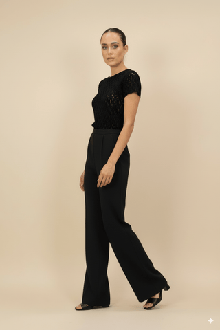 Top - Top m/m girocollo pizzo - Nero - vevi.it