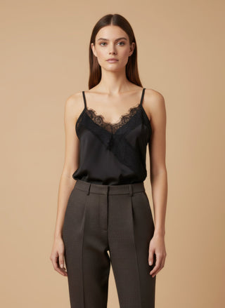 Top - Top raso con pizzo - Nero - vevi.it