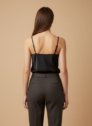 Top - Top raso con pizzo - Nero - vevi.it