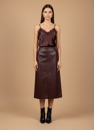 Top - Top simil pelle inserto pizzo - Bordeaux - vevi.it