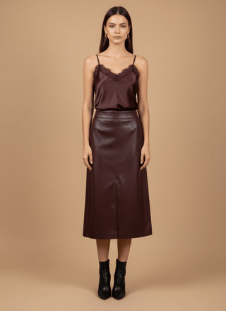 Top - Top simil pelle inserto pizzo - Bordeaux - vevi.it