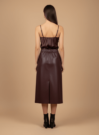 Top - Top simil pelle inserto pizzo - Bordeaux - vevi.it