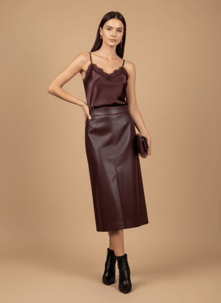 Top - Top simil pelle inserto pizzo - Bordeaux - vevi.it