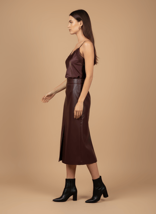 Top - Top simil pelle inserto pizzo - Bordeaux - vevi.it