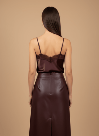 Top - Top simil pelle inserto pizzo - Bordeaux - vevi.it