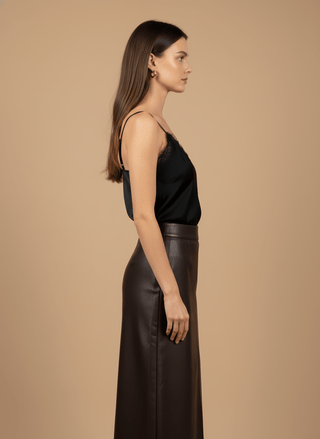 Top - Top simil pelle inserto pizzo - Nero - vevi.it