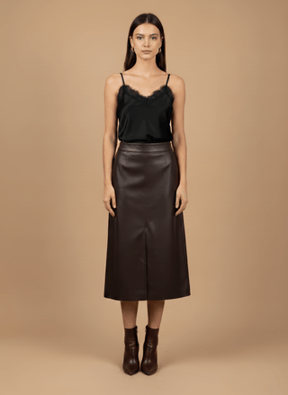 Top - Top simil pelle inserto pizzo - Nero - vevi.it