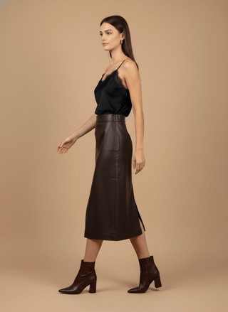 Top - Top simil pelle inserto pizzo - Nero - vevi.it