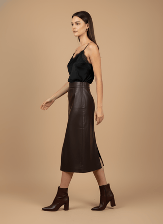 Top - Top simil pelle inserto pizzo - Nero - vevi.it